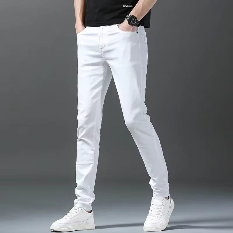 2025 printemps été nouveau 98% coton hommes Slim jean droit décontracté mode crayon pantalon haute q