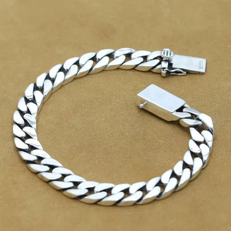 Bracelet en argent Sterling 100% S925, 8MM, Punk, bijoux en argent S925, ne se décolore jamais, cert