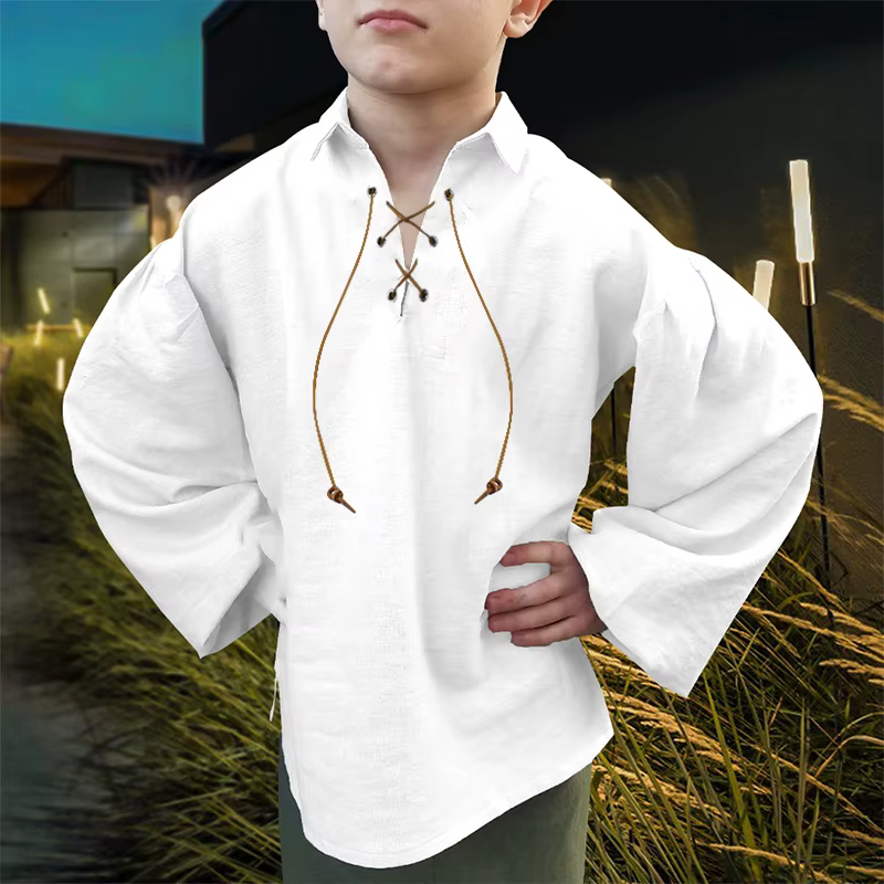 Chemise de pirate médiévale pour garçons Bbalizko, hauts écossais Jacobite Renaissance à lacets pour