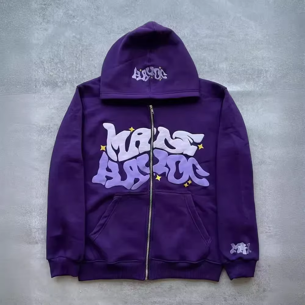 Sweat-shirt à capuche imprimé avec lettres américaines rétro pour homme, cardigan ouvert unisexe pou
