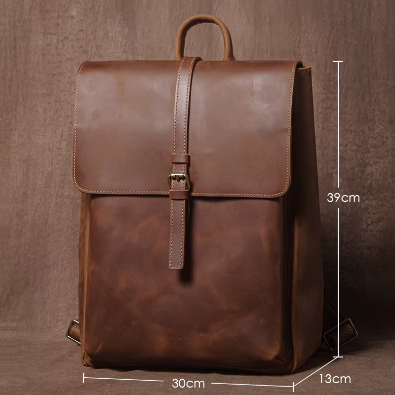 GURO – sac à dos rétro en cuir véritable pour hommes et femmes, sac de voyage à rabat Simple, en cui
