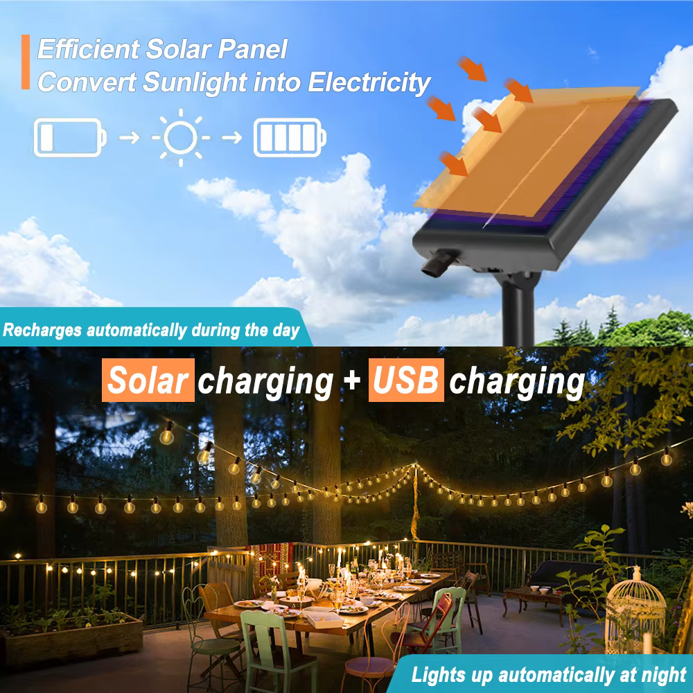 Guirlande lumineuse solaire d'extérieur G40, avec télécommandes, ampoule Globe incassable, étanche I