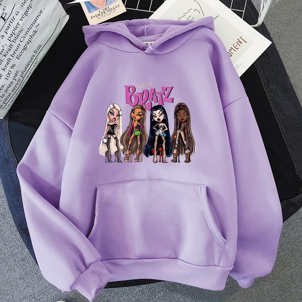 Sweat-shirt Bratz à manches longues pour femme, haut à capuche, décontracté, Streetwear graphique, à