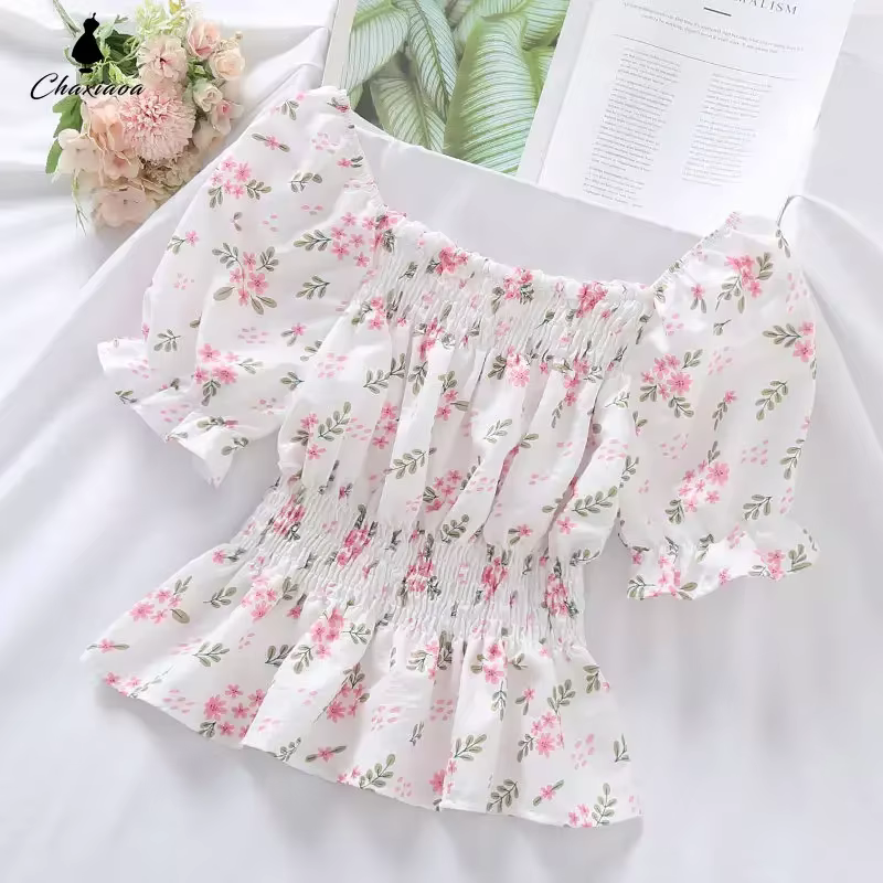 Chemisier court en mousseline de soie pour femme, haut court, design plissé à bord agarique, taille 