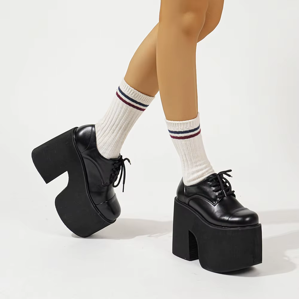 Gdgydh femmes escarpins à talons épais à lacets élégant Oxford plate-forme pompes pour femmes hauteu