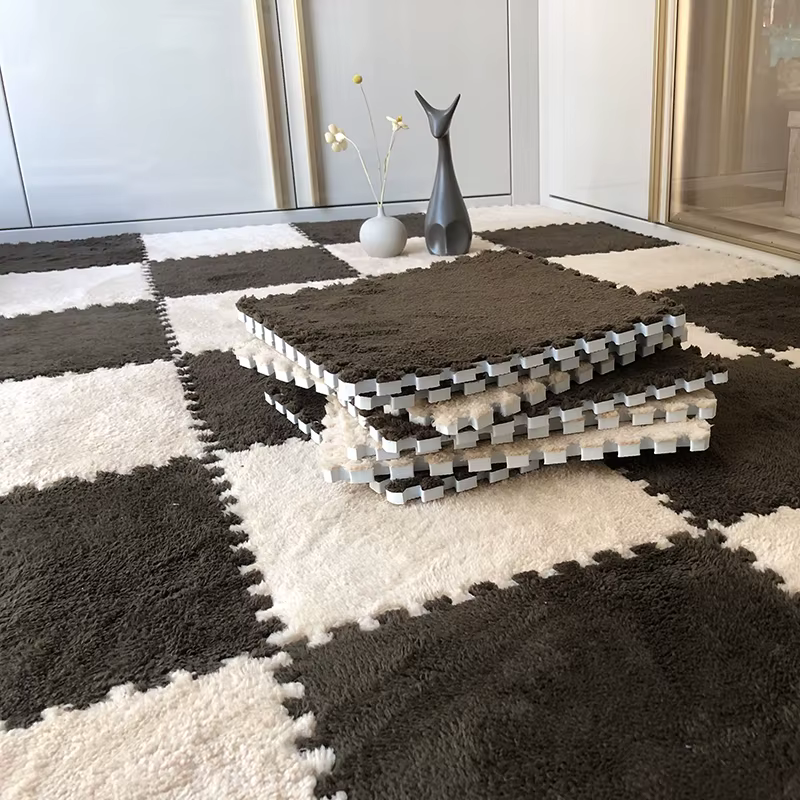 Tapis de jeu en peluche douce pour bébé, en mousse EVA, pour enfants, carreaux d'exercice imbriqués,