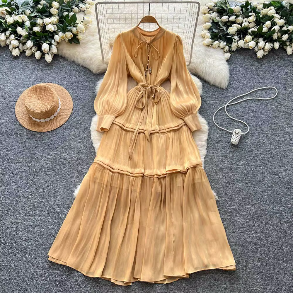 Robe longue en Satin pour femmes, élégante, manches longues, robe de soirée, mariage, Vintage, chemi