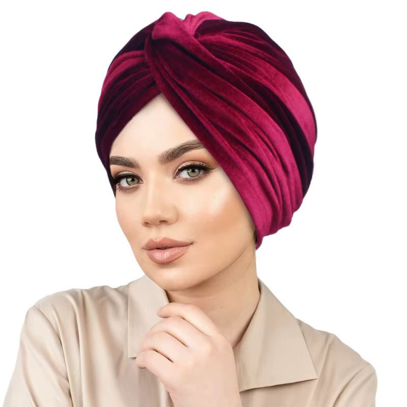 Bonnet turban extensible en velours doux pour femmes, chapeau musulman chaud, casquettes Hijab crois