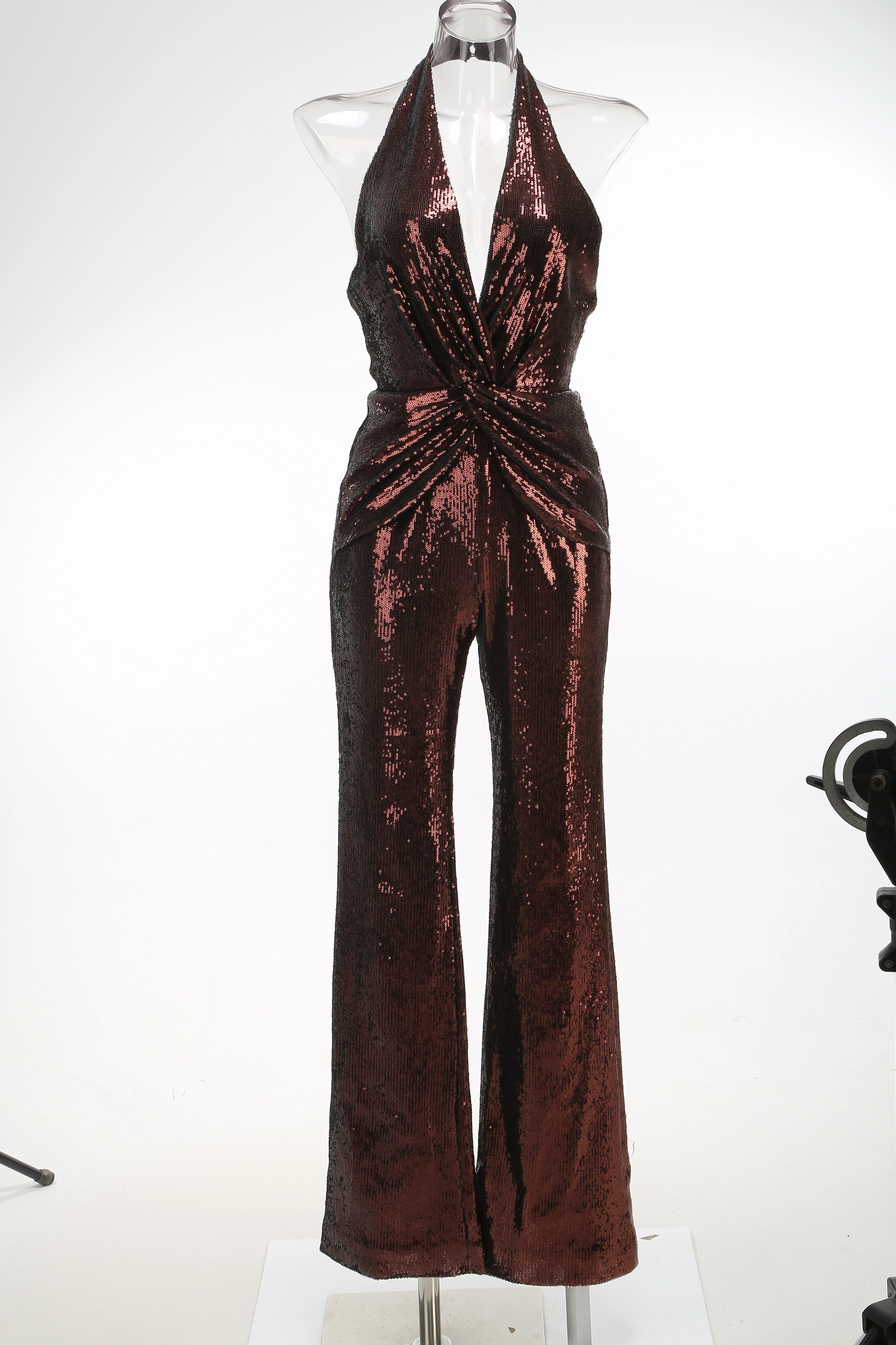 VC-Combinaisons dos nu à paillettes dorées pour femmes, vêtements féminins une pièce, design de luxe