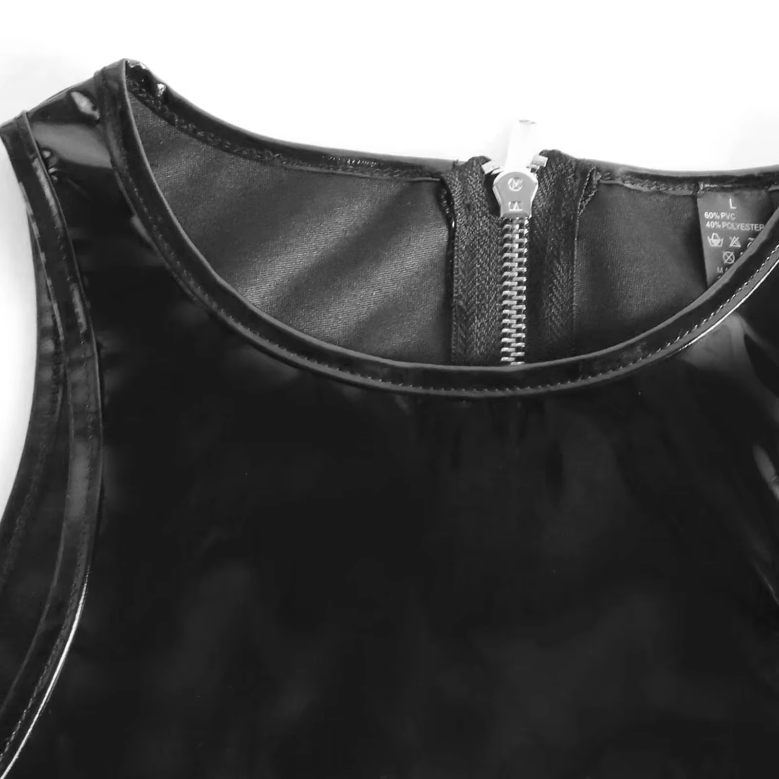 Haut sexy en faux latex pour femmes, fermeture éclair au dos, cuir verni brillant, aspect de support