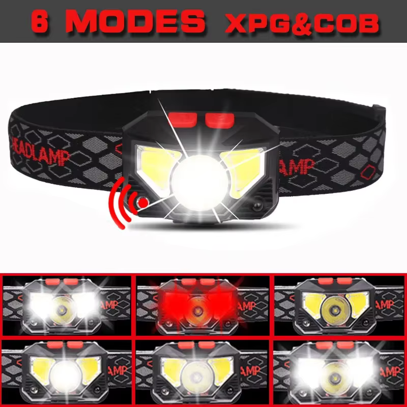 Puissant capteur LED lampe frontale USB Rechargeable phare LED tête torche Camping recherche lumière