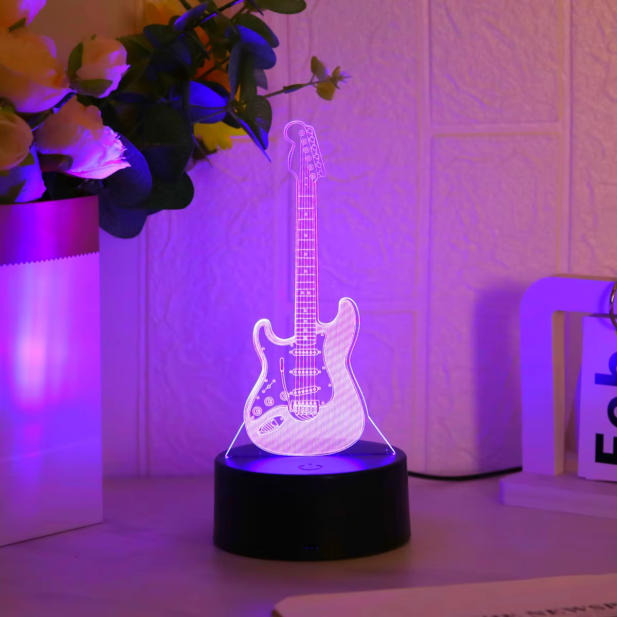 Lampe de nuit 3D créative moderne en forme de guitare, idéale pour la chambre à coucher, le chevet,
