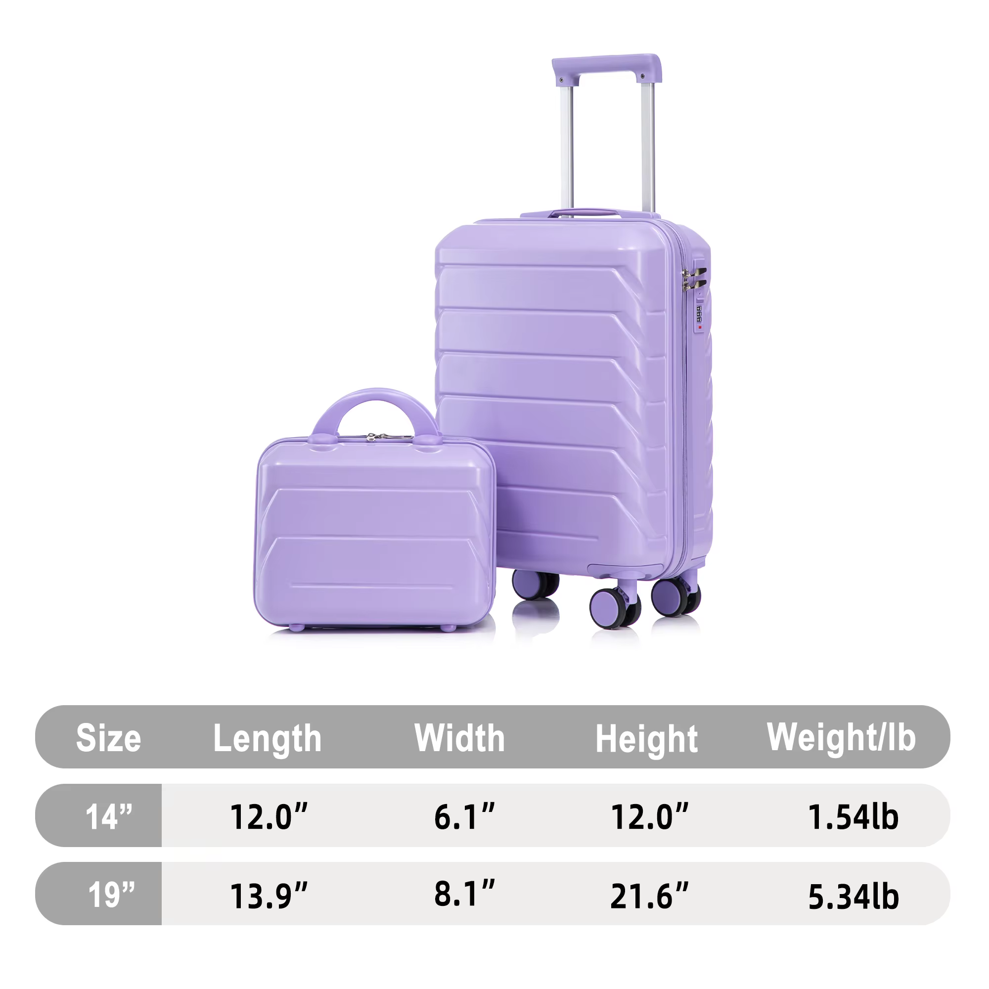 14-inch/19-inch 2-piece suitcase set, material: ABS swivel wheel suitcase set with combination lock 
