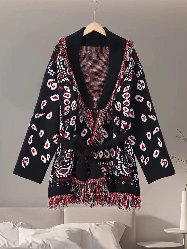 Cardigans tricotés en Jacquard pour femmes, ample, Patchwork, col en v, manches longues, épais et ch