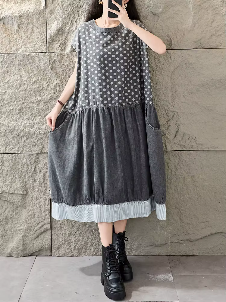Amax LuluE 2026 Robes d'été amples pour femmes, style vintage classique à pois, design japonais, col