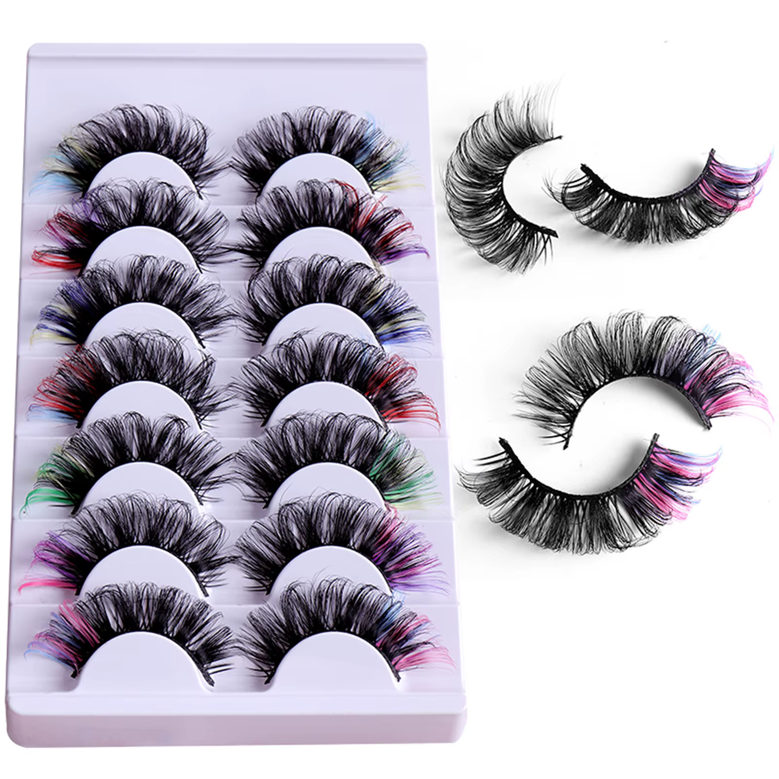 7 paires de cils colorés moelleux Faux cils de vison avec couleur, Volume de boucle D dramatique Lon