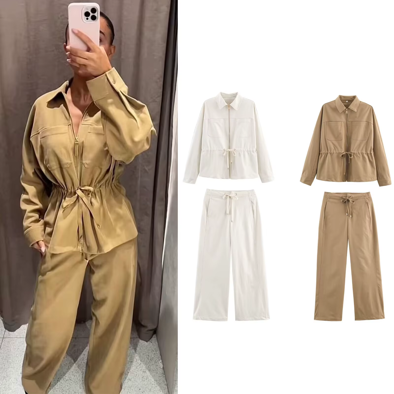 HH – costume pantalon décontracté pour femme, manches longues, couleur unie, fermeture éclair, veste
