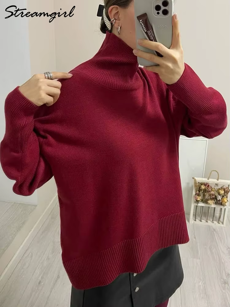 Pull à col roulé en tricot pour femme, haut chaud pour femme, pulls blancs, décontracté, automne, hi