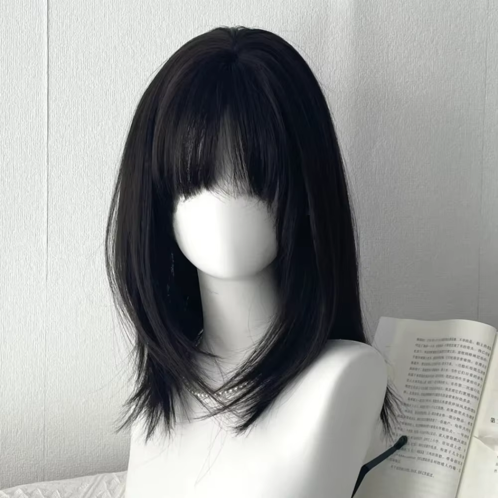 Y2K perruque pour femmes noir moyen long cheveux raides Simulation naturelle usage quotidien perruqu