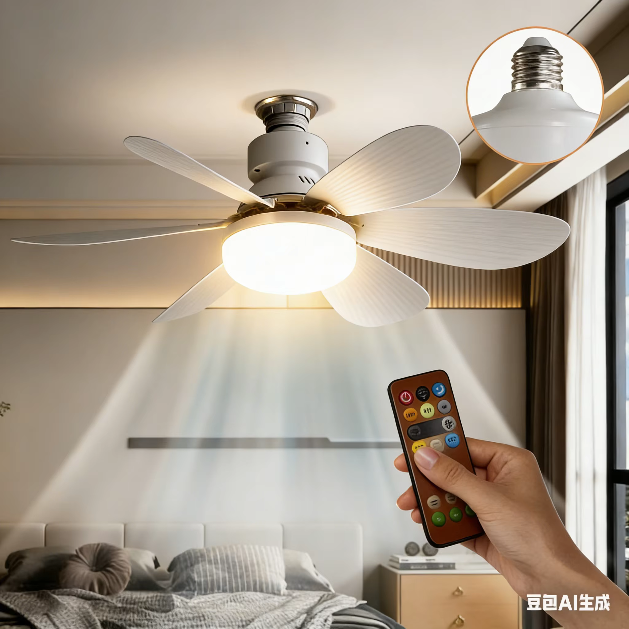 Ventilateur de plafond LED 30W E27 avec télécommande pour variation d'intensité, adapté au salon, au