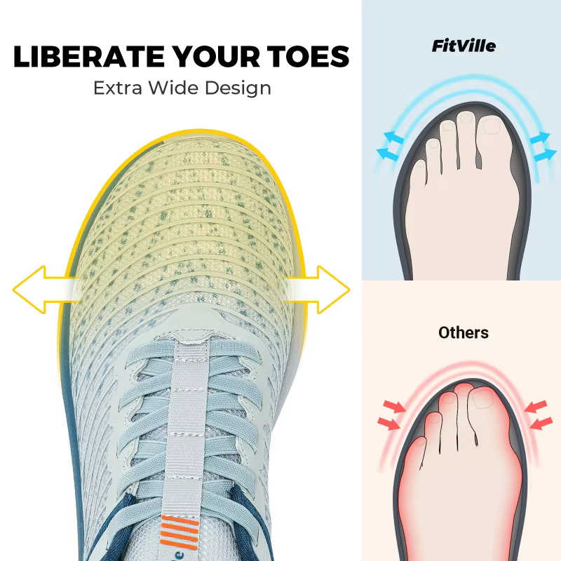 FitVille Chaussures de marche pour hommes à coupe large, respirantes, légères, avec absorption des c