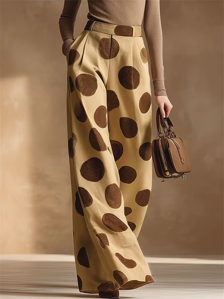 Pantalon large vintage à pois Yeezzi pour femme, nouvelle collection 2026, taille haute, plissé, ave