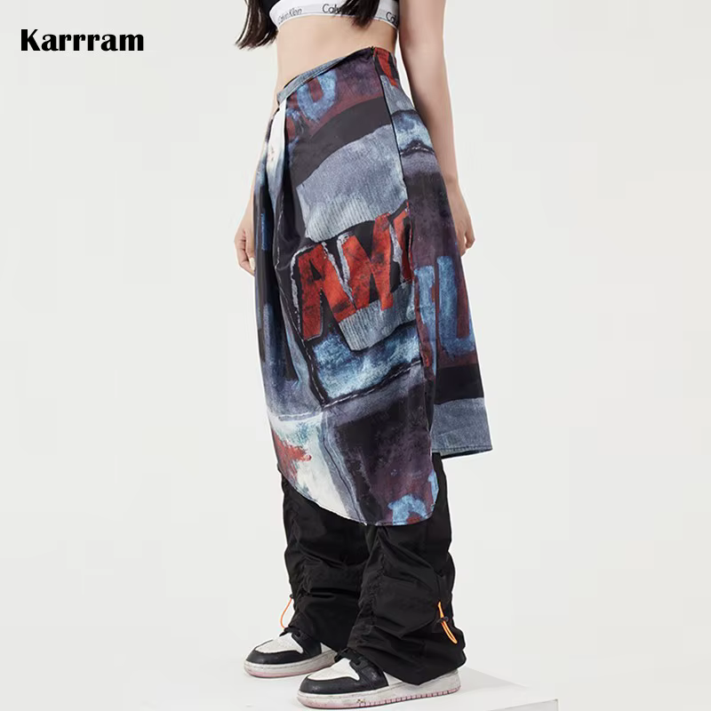Karr233-Jupe Midi Irrégulière pour Femme, Vêtement de Styliste Chic, Vintage, Hip Hop, Punk, Streetw