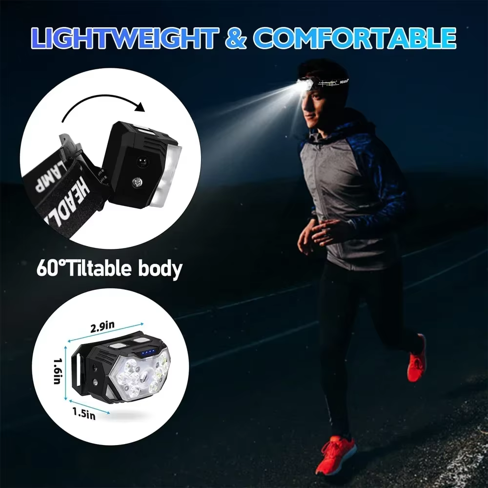 9 LED lampe frontale forte USB rechargeable capteur de mouvement phare Portable pêche Camping lampe
