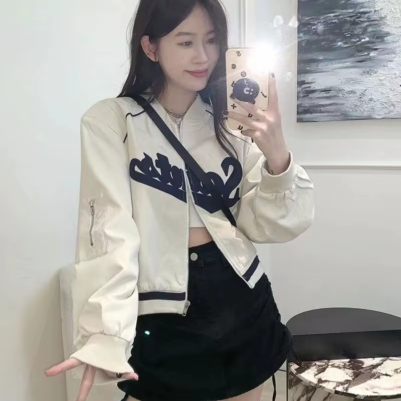 Gidyq-Veste de Baseball avec Lettres Brodées pour Femme, Manteau Court et Mince, à la Mode, avec Fer