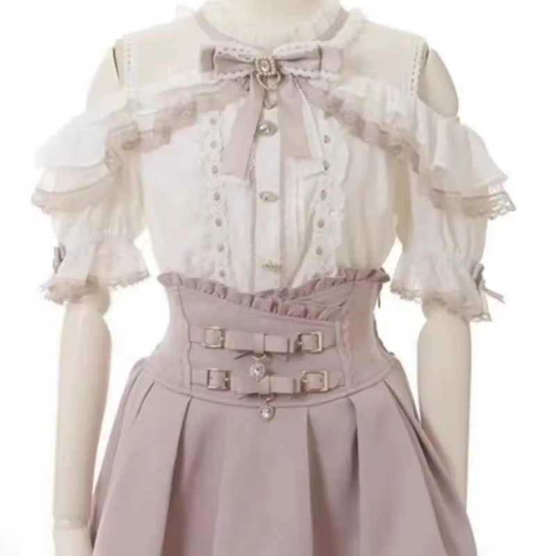 Sweet Lolita Jirai Kei – Jupe courte taille haute pour femmes, jupe courte avec boucle à Double nœud