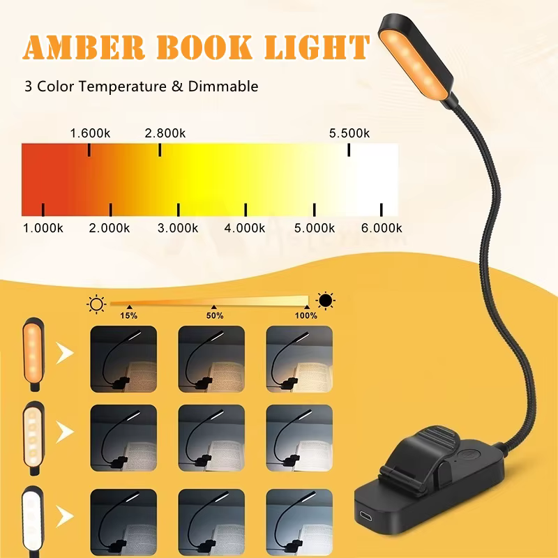 Lampe de livre ambre Mini USB Led Rechargeable Flexible veilleuse lampe de bureau à clipser lampe de