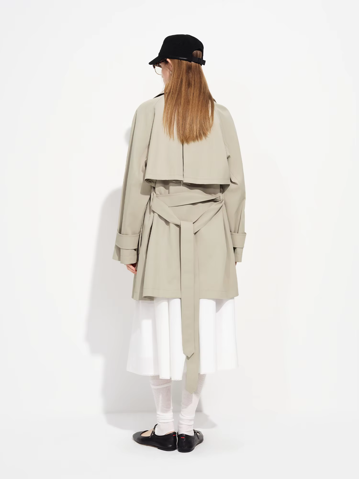 Manteau Trench Mi-Long Décontracté Kaki pour Femme FSLE Printemps 2026 - Style Britannique Double Bo