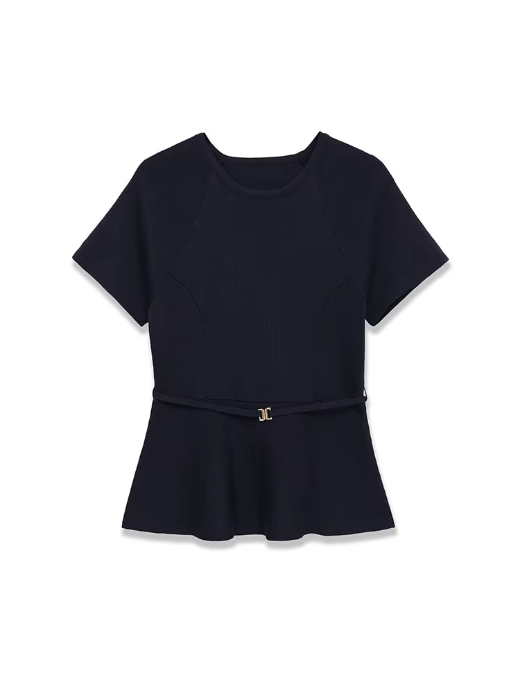 TFAFXY tricoté femmes ensembles 2026 printemps automne à manches courtes col rond mince haut court p