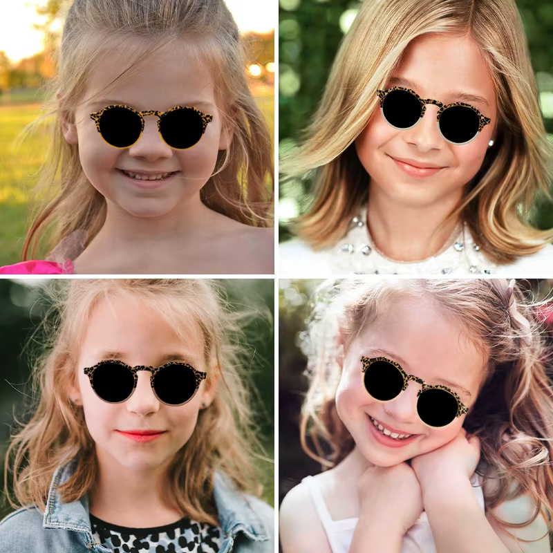 Nouvelles lunettes de soleil pour enfants, garçons et filles, double motif léopard, rondes, pour l'e