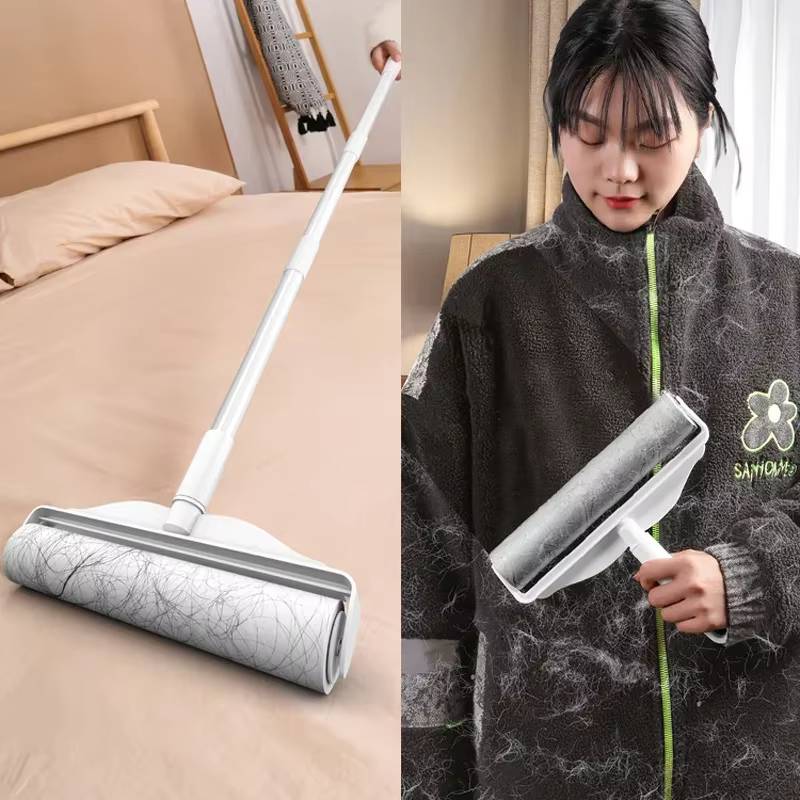 Brosse à rouleau anti-peluches à Long manche, rouleau rétractable pour enlever les poils d'animaux, 