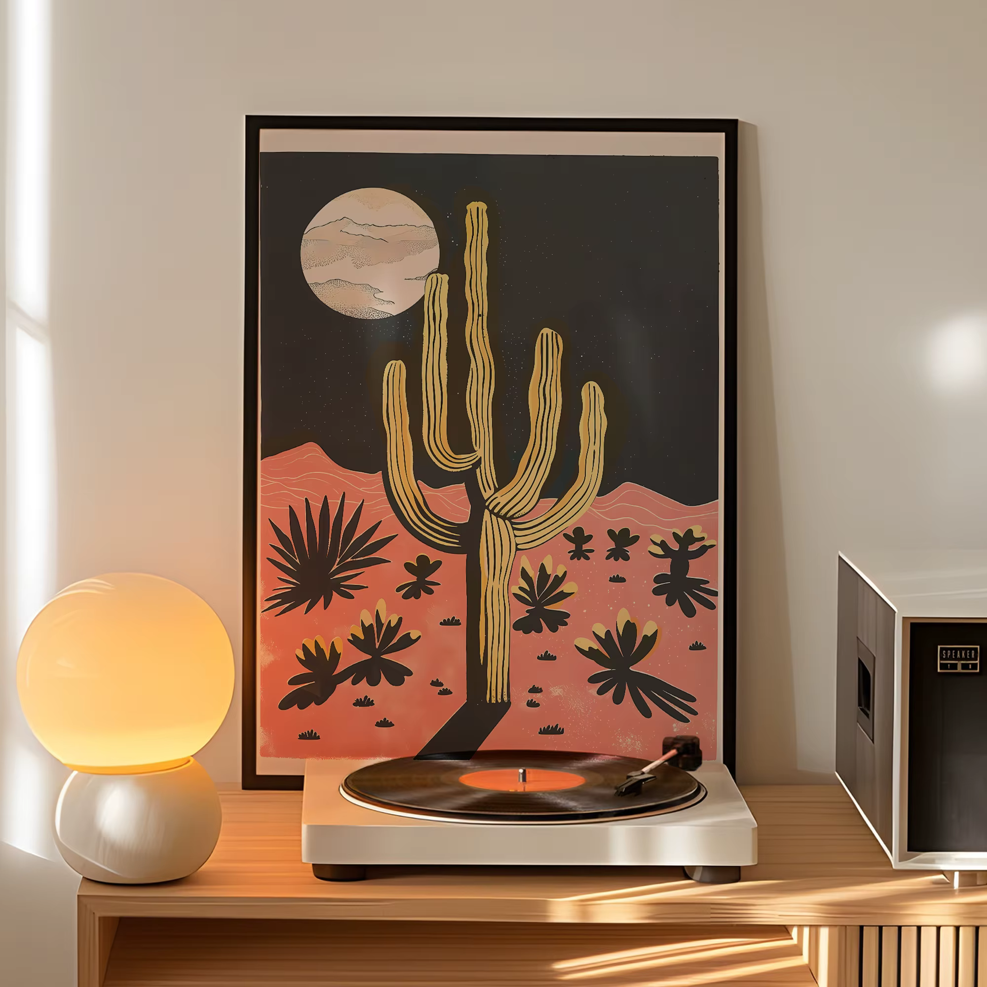 Moderne désert nuit lune géant Cactus mur Art aluminium cadre imprime toile peinture affiche photo p