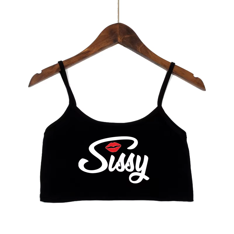SISSY lettres lèvres rouges imprimer été femmes haut court Sexy élastique coton Camis sans manches c