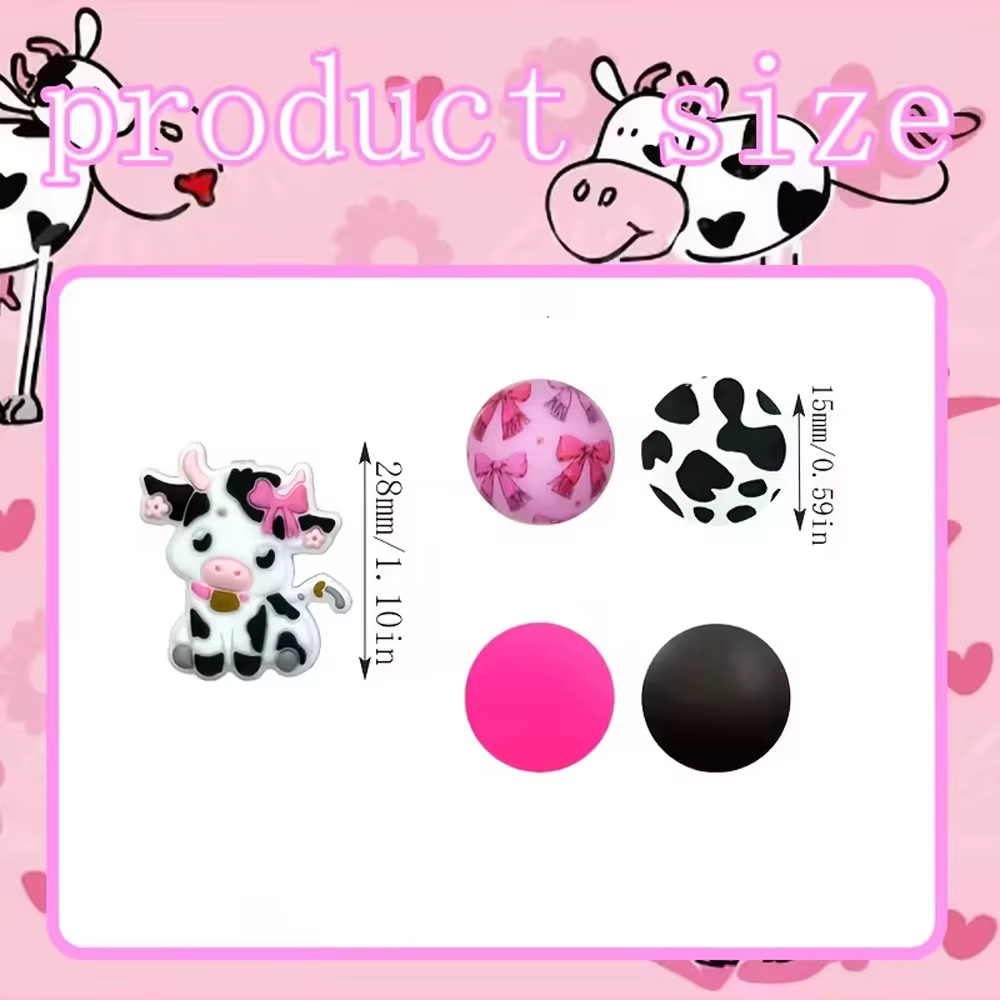 Ensemble de perles en Silicone série Cow Spot, 25/44 pièces, parfait pour l'artisanat fait à la main