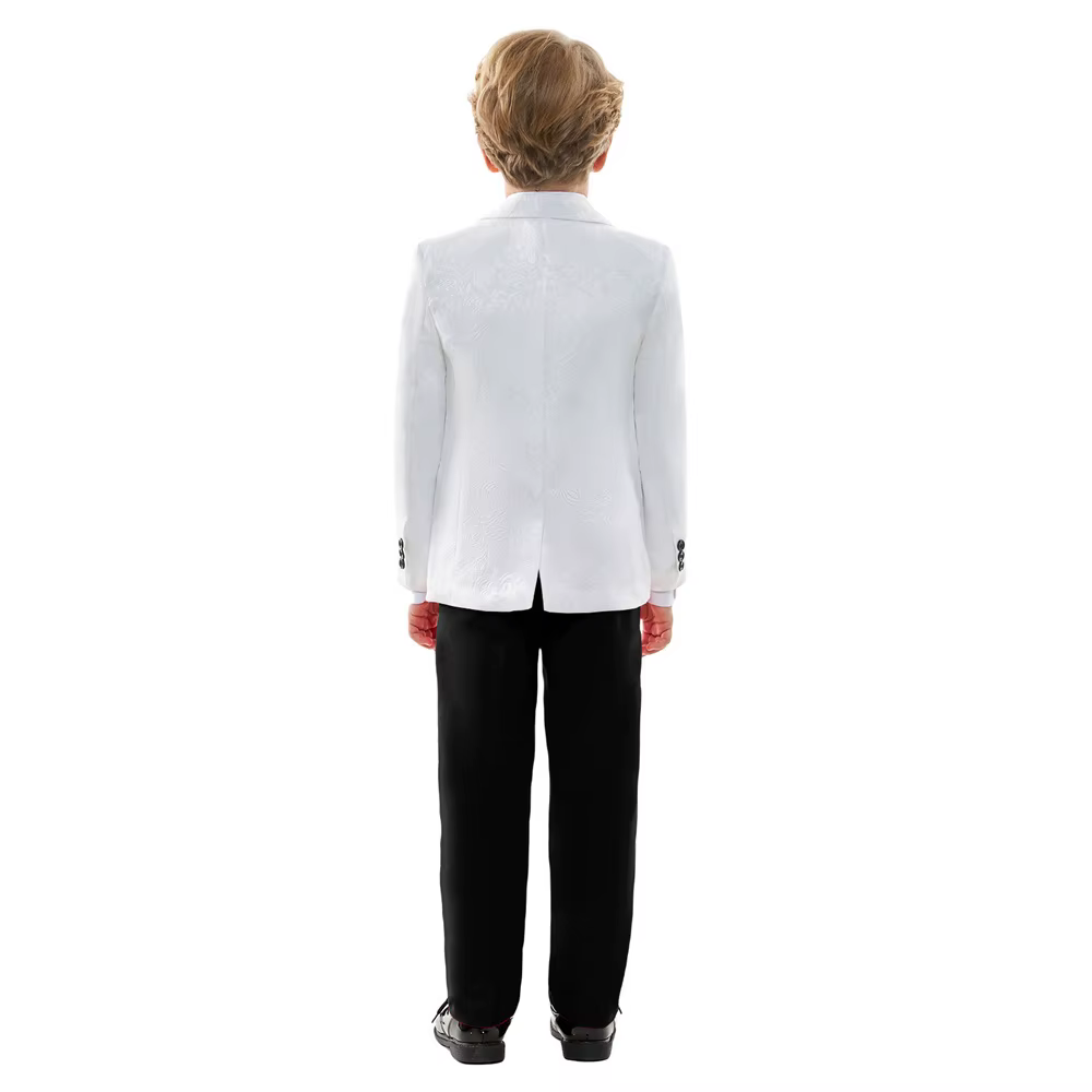 Costume formel élégant texturé blanc et noir pour enfants, smoking à fleurs pour garçon, pour mariag