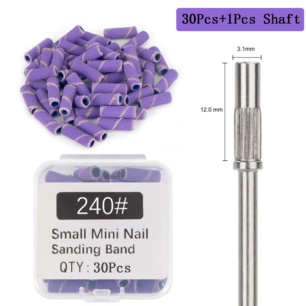 30 pièces 3.1MM Mini bandes de ponçage pour ongles avec arbre 3/32 "forets pour ongles bandes de sab