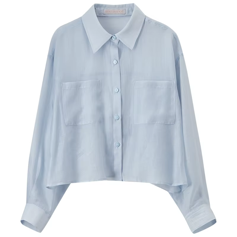 Chemisier transparent en Lyocell SENTUBILA pour femme, collection été 2026, haut court à manches lon