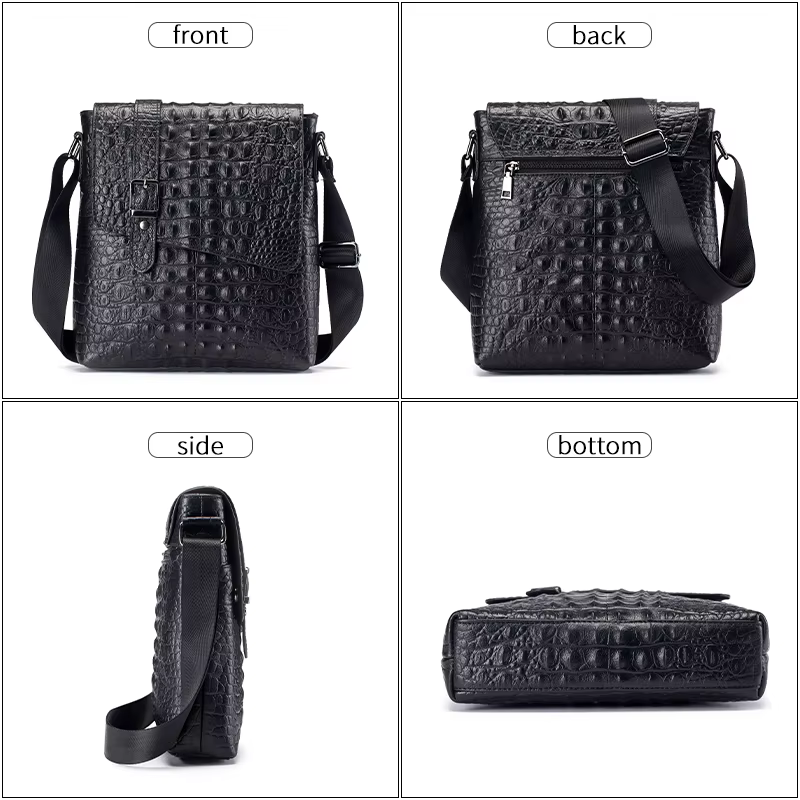 SCHLATUM-Sac à bandoulière en cuir véritable pour homme, motif crocodile, sac de poitrine Messenger,