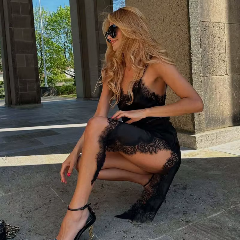 MUJER 2025 dentelle robe femme noir dos nu robes courtes pour les femmes asymétrique fête femmes rob