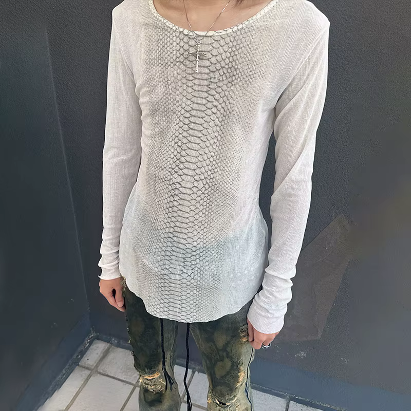 T-shirt Karrcat imprimé peau de serpent Y2K, esthétique grunge, hauts tricotés à manches longues, st