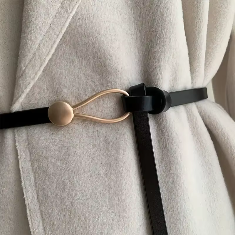 Ceinture nouée vintage sans trou pour femme, ceinture en cuir PU, document solide, environnement déc