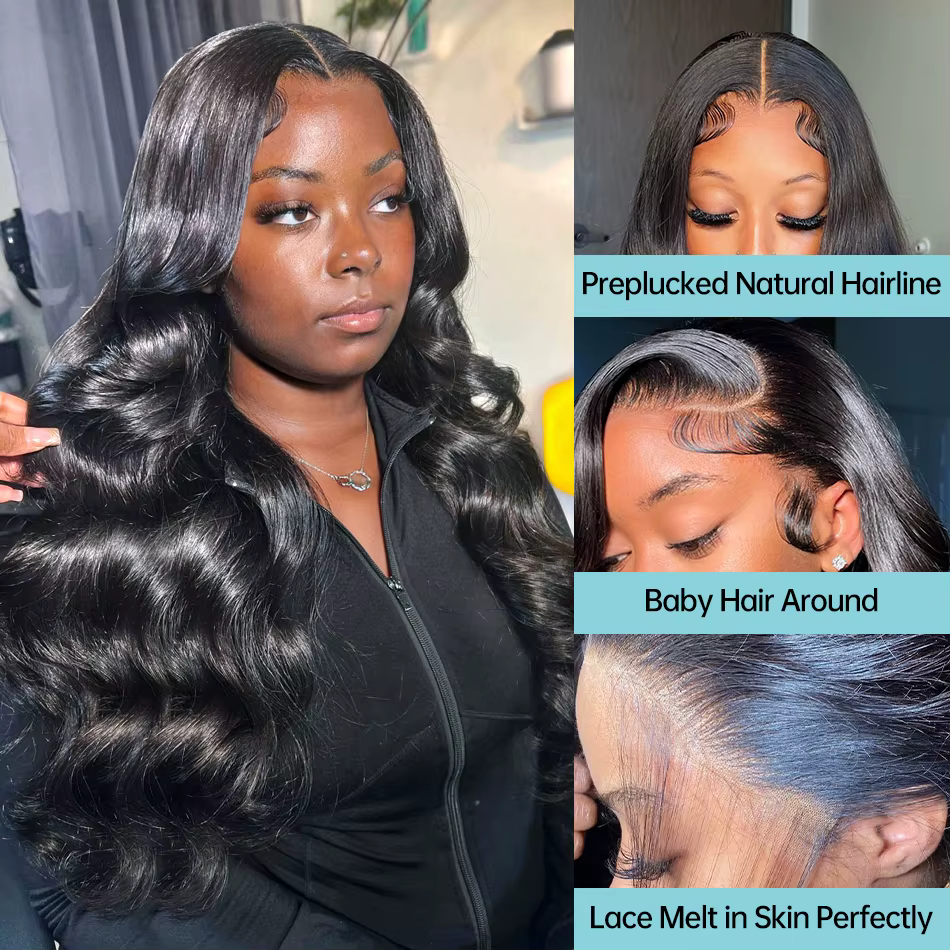Perruque Lace Front Wig Body Wave Brésilienne Naturelle Sans Colle, Cheveux Humains, 13x4, 13x6, 34