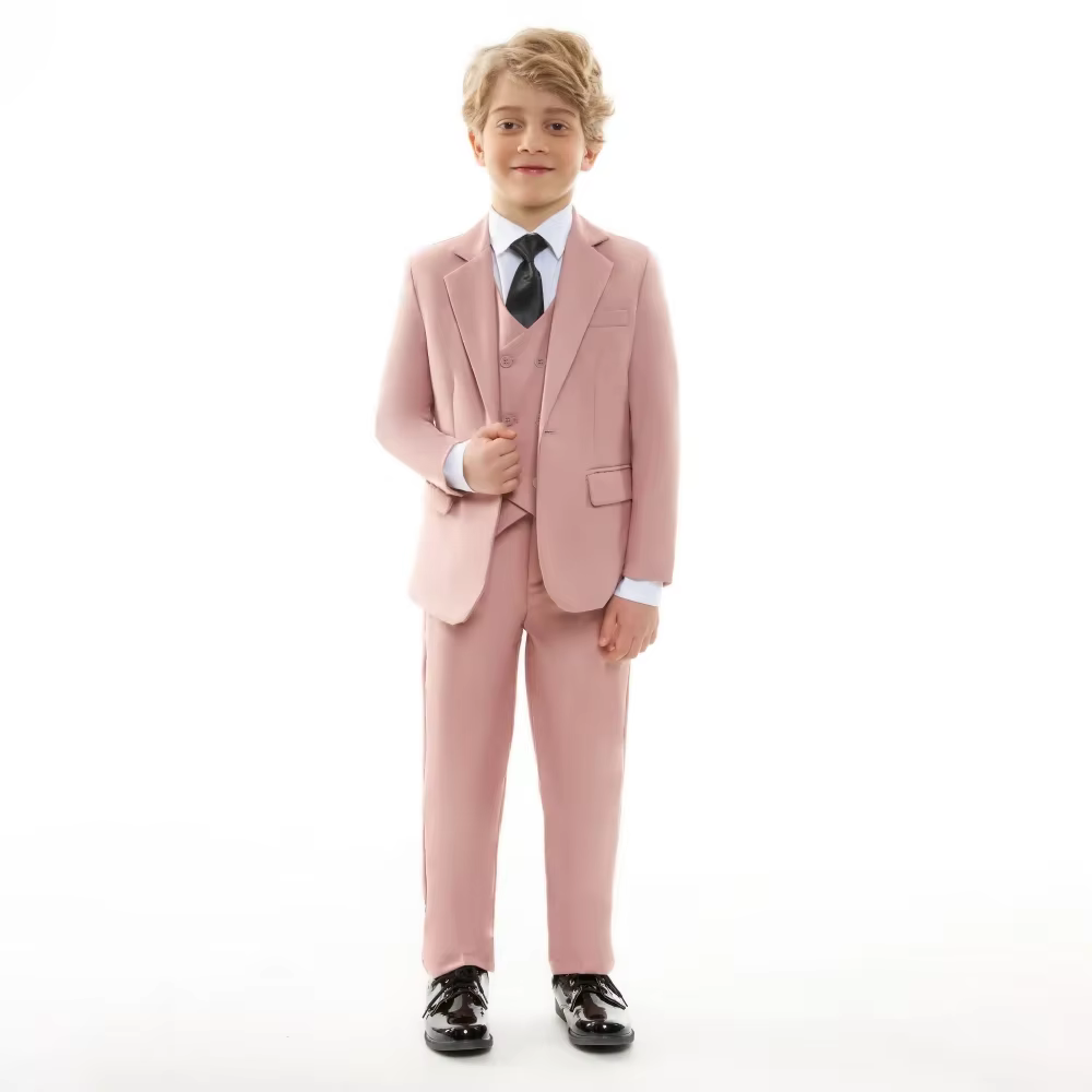 Costumes roses pour garçons, 4 pièces, vêtements pour invités de mariage, livraison rapide, ensemble