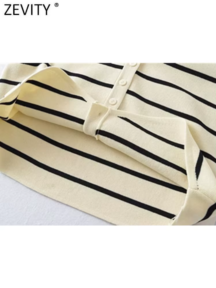Zevity-Cardigan à simple boutonnage pour femme, col en V, motif rayé en fibre, glaçure chic, nouvell
