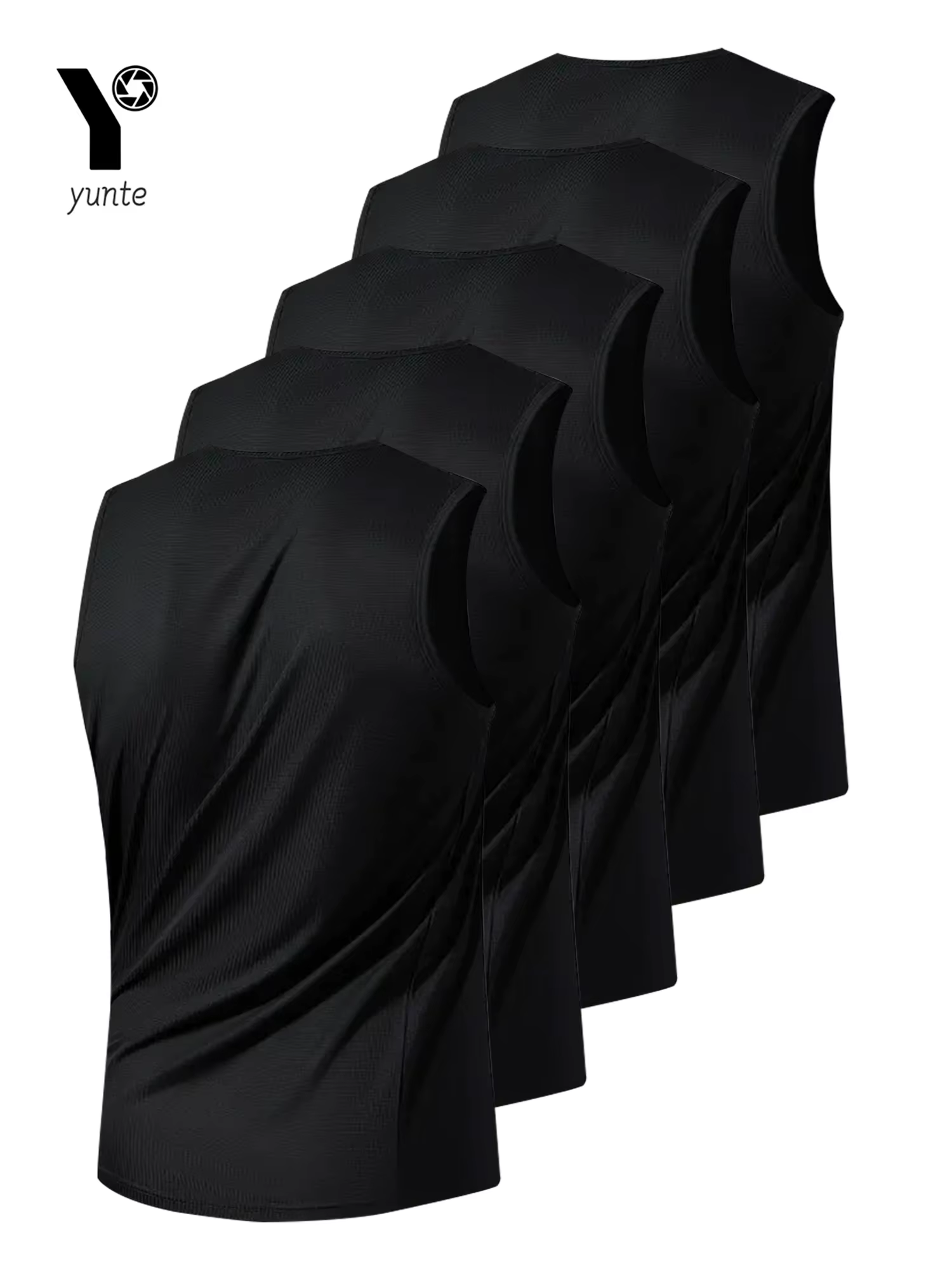 Gilet de sport noir pour hommes, 5 pièces, col rond respirant, tissu légèrement élastique, couleur P