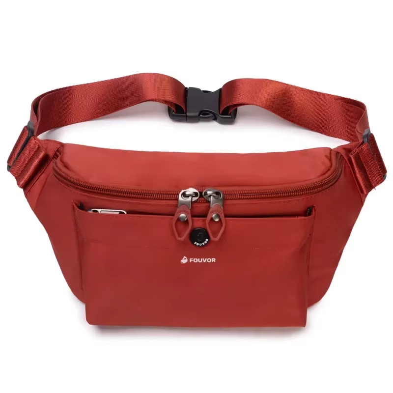 Fouvor – sac de taille rouge en Nylon, sangle réglable, Double fermeture éclair, poche avant, sacs b